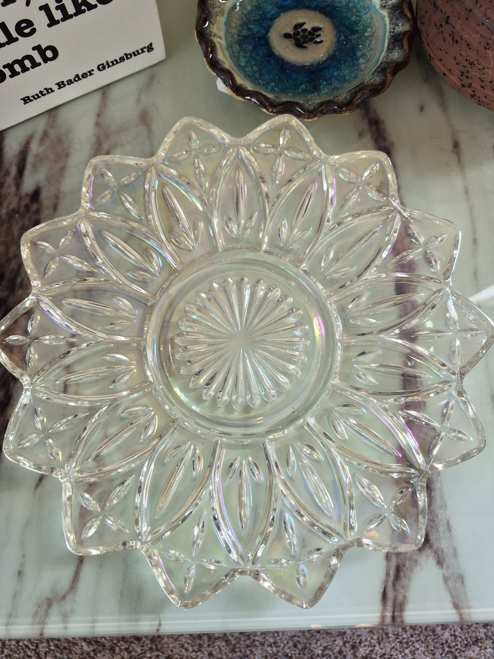 Vintage Federal Iridescent Pressed Glass Serving Dish